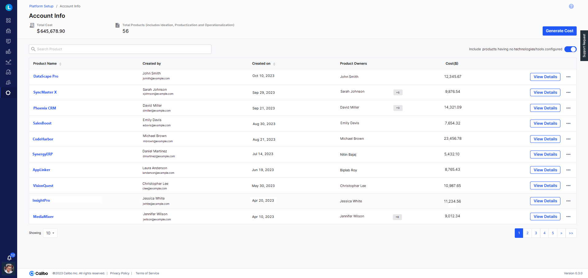 Account Info screen of Lazsa Platform