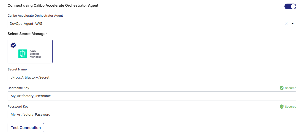 Mention Artifactory secrets to be retrived by Orchestrator Agent