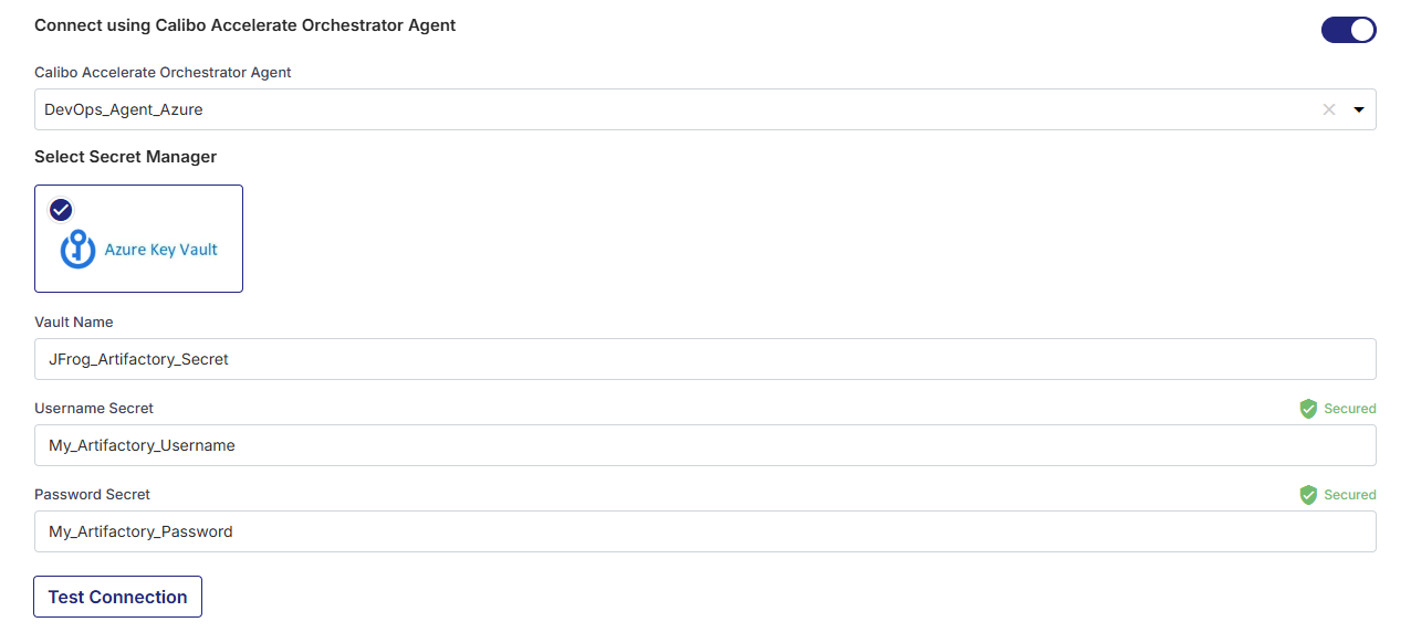 Mention Artifactory secrets to be retrived by Orchestrator Agent