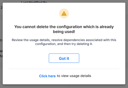 You cannot delete a configuration already in use.