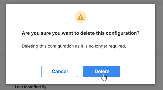 Confirm configuration deletion