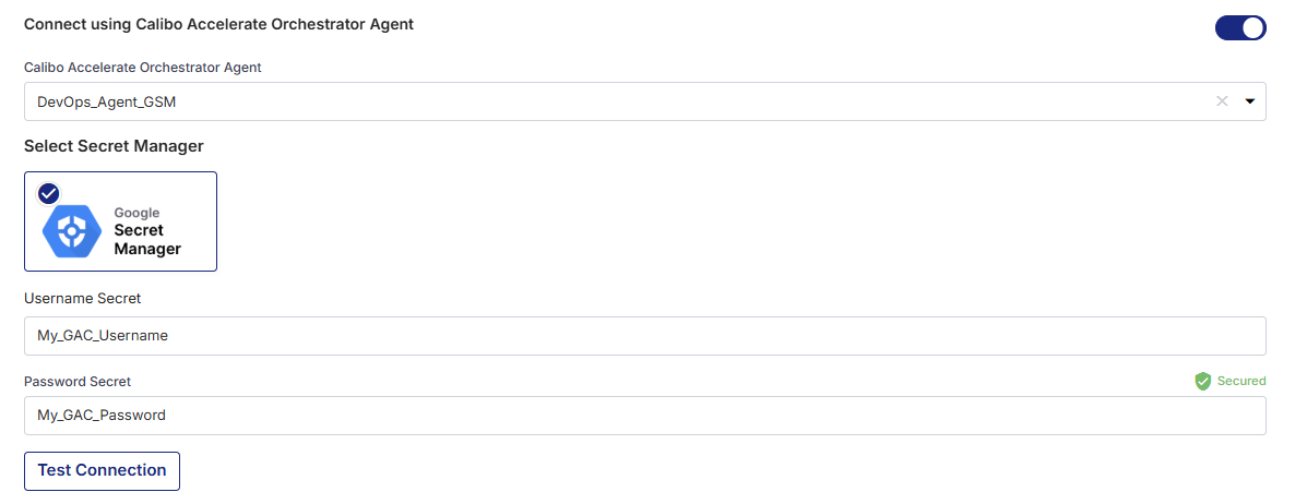 Enter details of secrets for GitHub credentials stored in Google secret manager