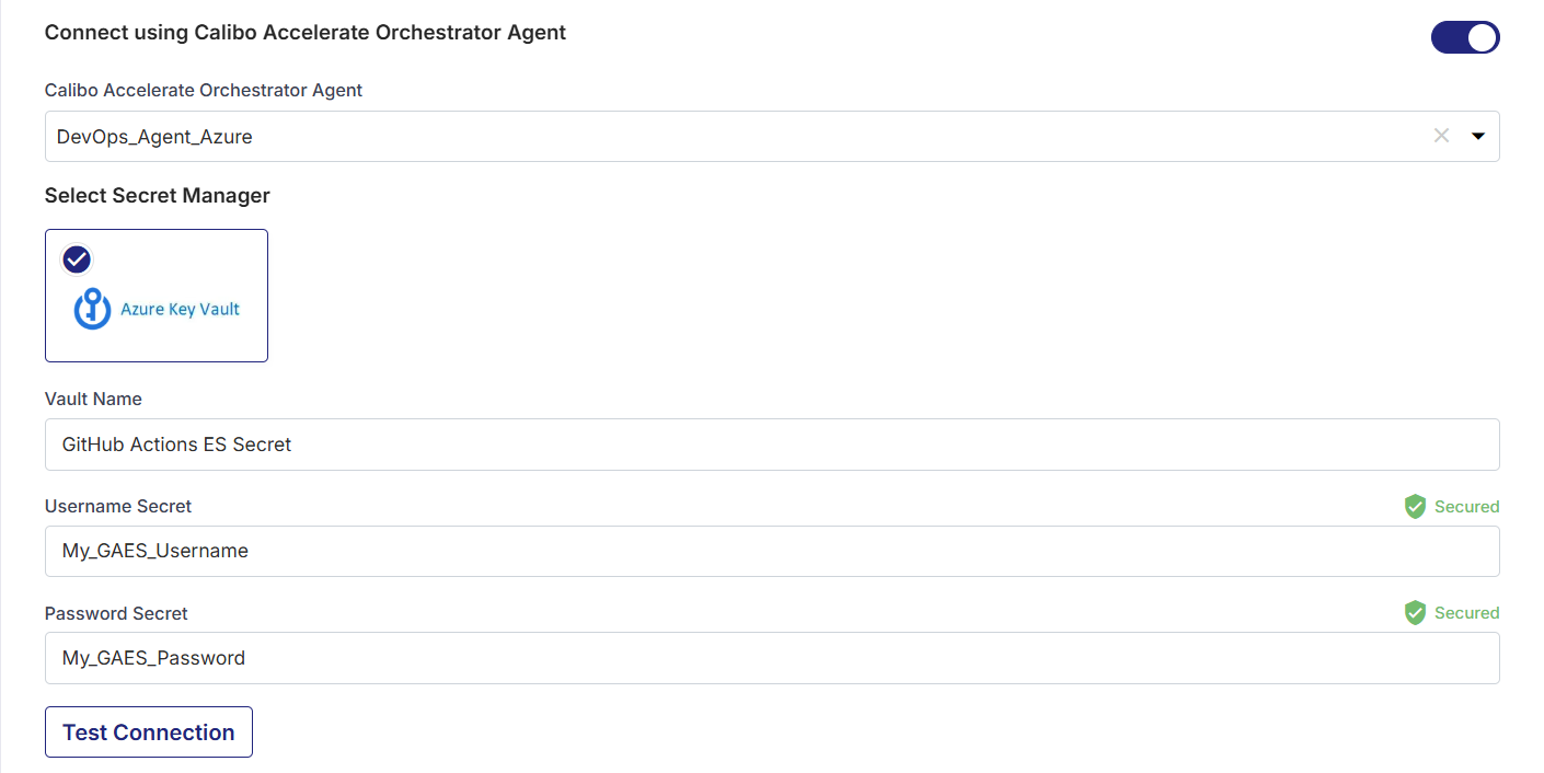 Enter secret identifiers for GitHub credentials stored in Azure Key Vault