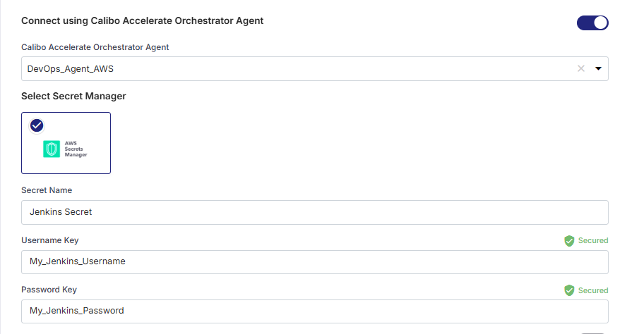Enter details of secrets forJenkins credentials stored in AWS Secrets Manager