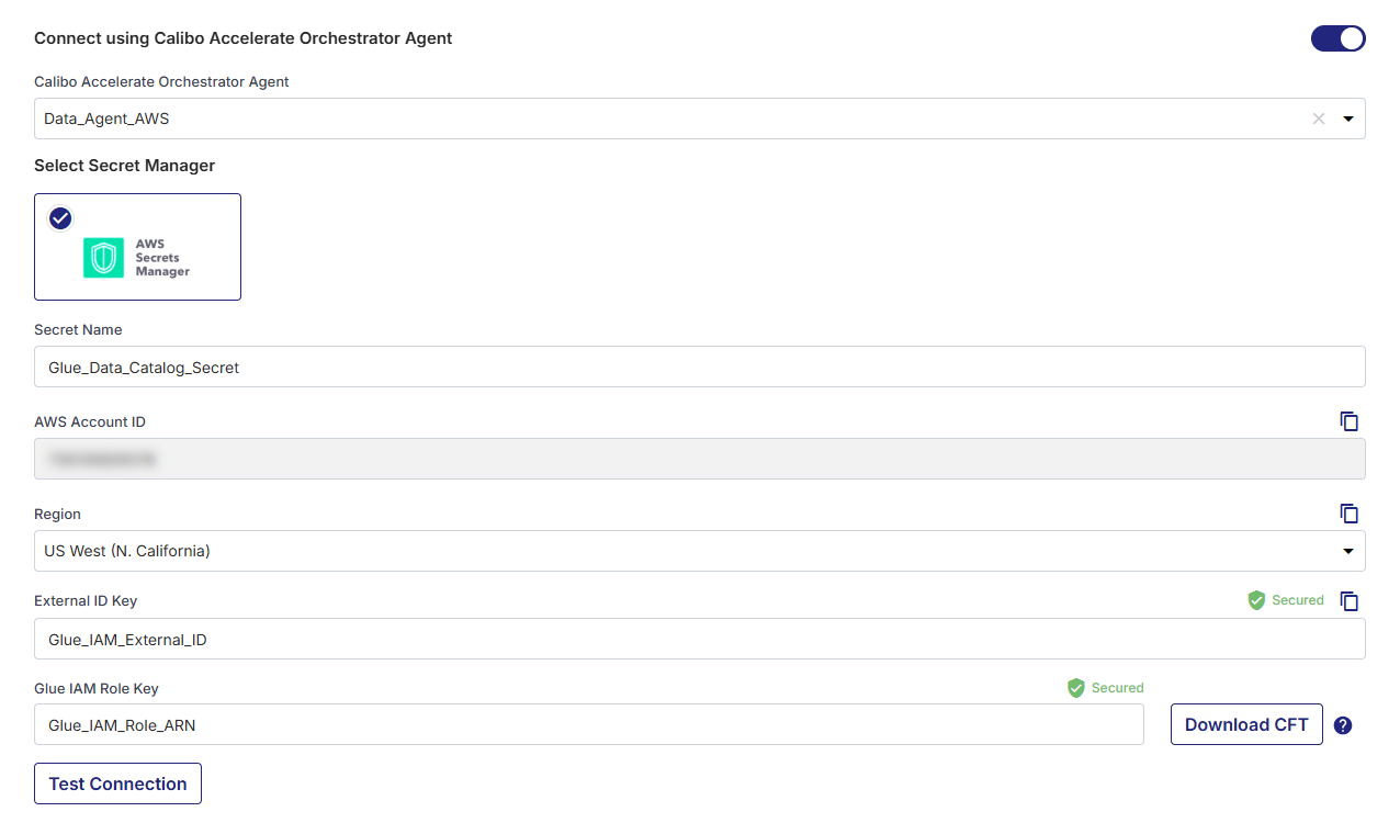 Orchestrator Agent secret reference Glue Data Catalog