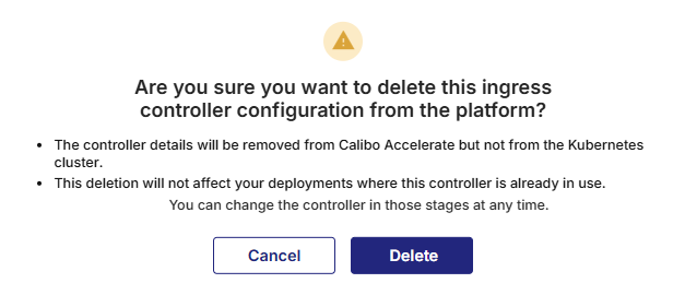 Confirmation box for deleting ingress controller configuration details