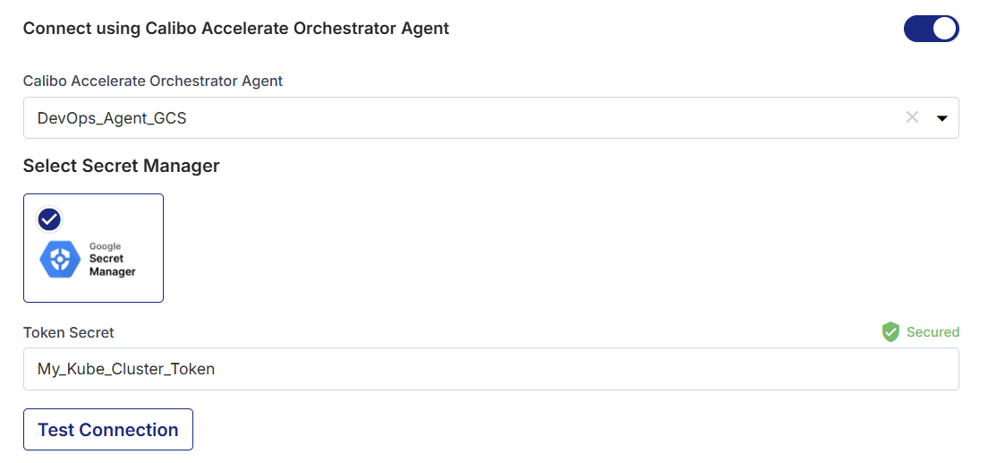 Enter Secret Key for Kubernetes cluster token stored in Google secret manager Enter Secret Key for Kubernetes cluster token stored in Google secret manager