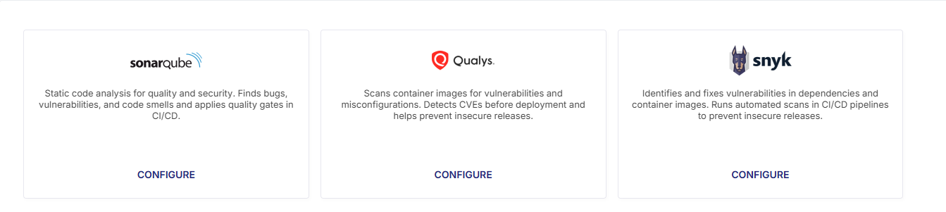 Select the security assessment tool to provide its connection details