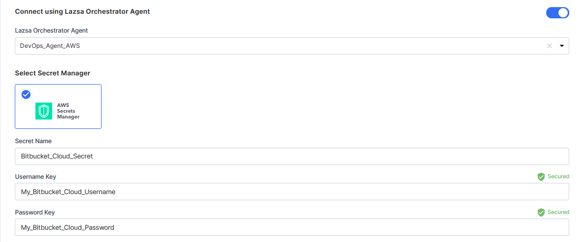 Bitbucket Cloud secrets to be retrieved by Lazsa Orchestrator Agent