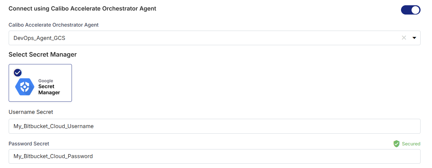 Bitbucket Cloud secrets to be retrieved by Calibo Accelerate Orchestrator Agent