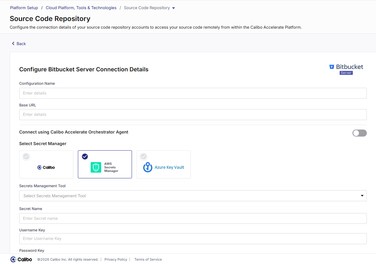 Configure connection details of Bitbucket Server