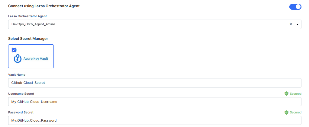 GitHub Cloud secrets to be retrieved by Lazsa Orchestrator Agent