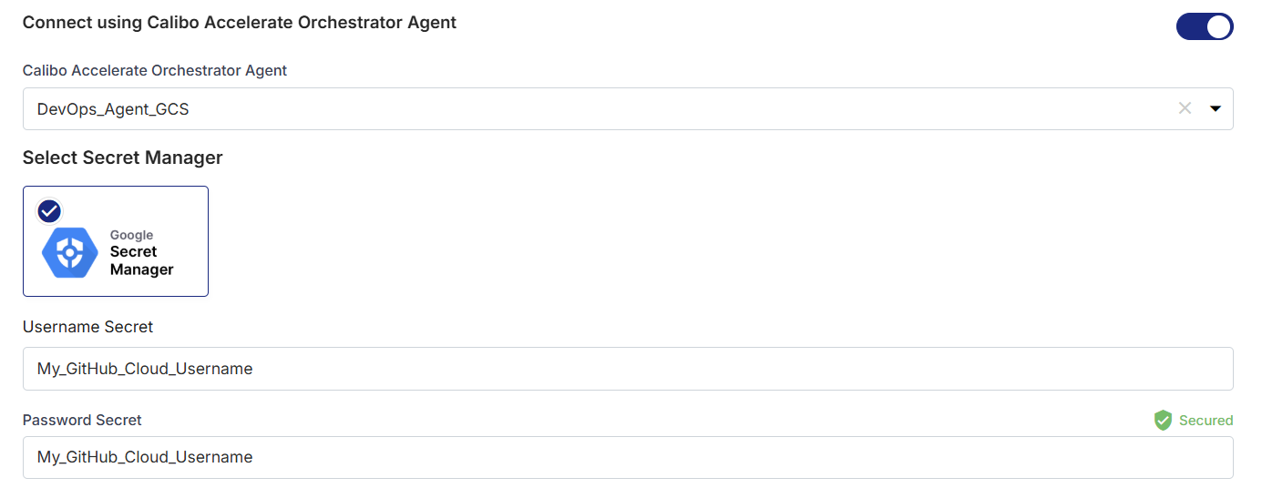 GitHub Cloud secrets to be retrieved by Calibo Accelerate Orchestrator Agent