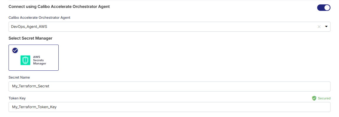 Specify details of Terraform secret to be retrieved by Orchestrator Agent on AWS