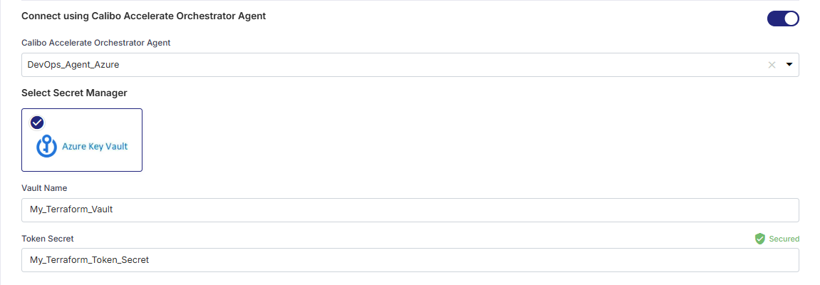 Specify details of Terraform secret to be retrieved by Orchestrator Agent on Azure