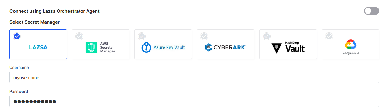 Providing RDBMS credentials in Lazsa 