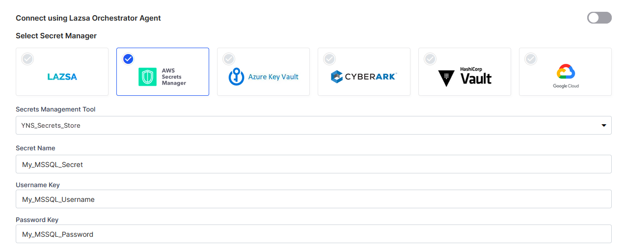 Configuring AWS Secrets Manager connection details for MSSQL