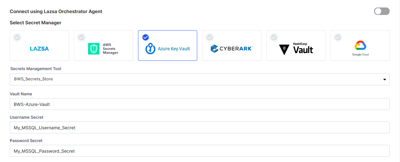 Configuring Azure Key Vault connection details for MSSQL