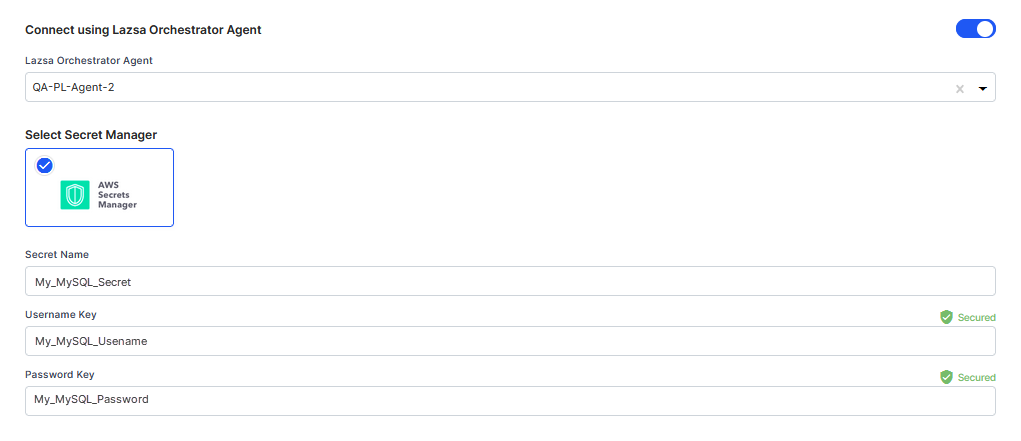 Configuring Orchestrator Agent secret details for MySQL