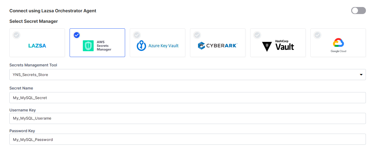 Configuring AWS Secrets Manager connection details for MySQL