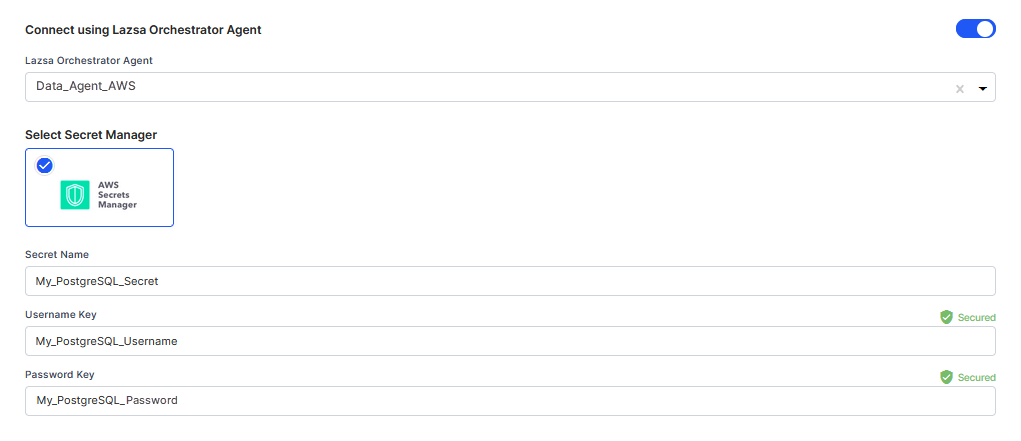 Configuring Orchestrator Agent secret details for PostgreSQL