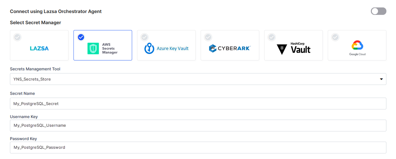 Configuring AWS Secrets Manager connection details for PostegreSQL