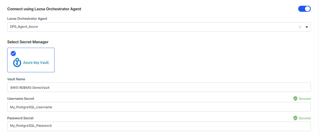 Configuring Orchestrator Agent secret details for PostgreSQL