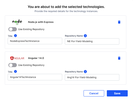 Provide title and repository name for technology instance