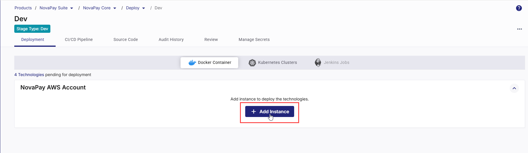 Adding a cloud server instance for Docker deployments