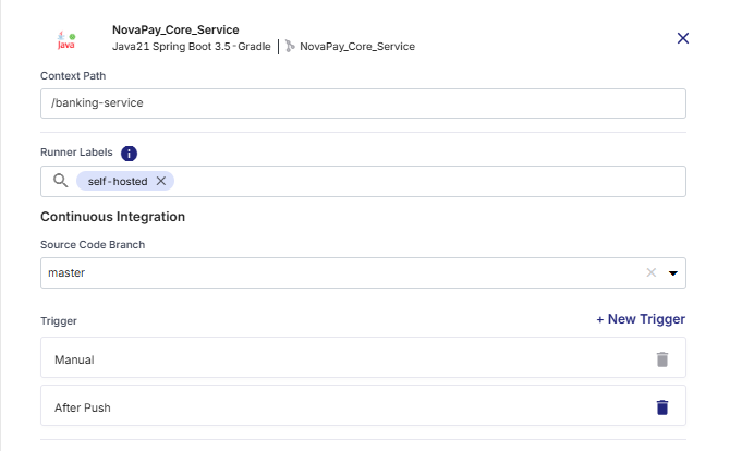 CI settings in technology deployment configuration