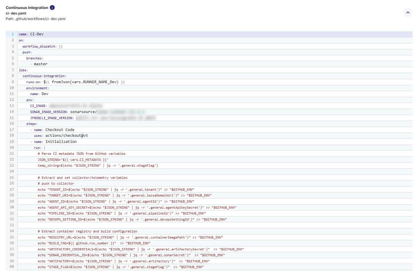 Click expand icon to preview full YAML content of the workflow file