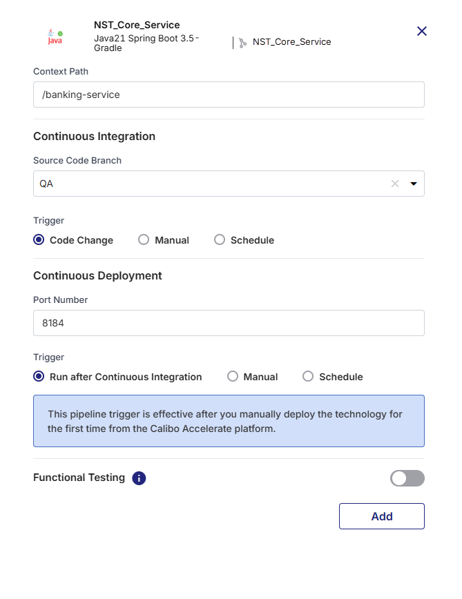 Configuring CICD settings for technology deployment