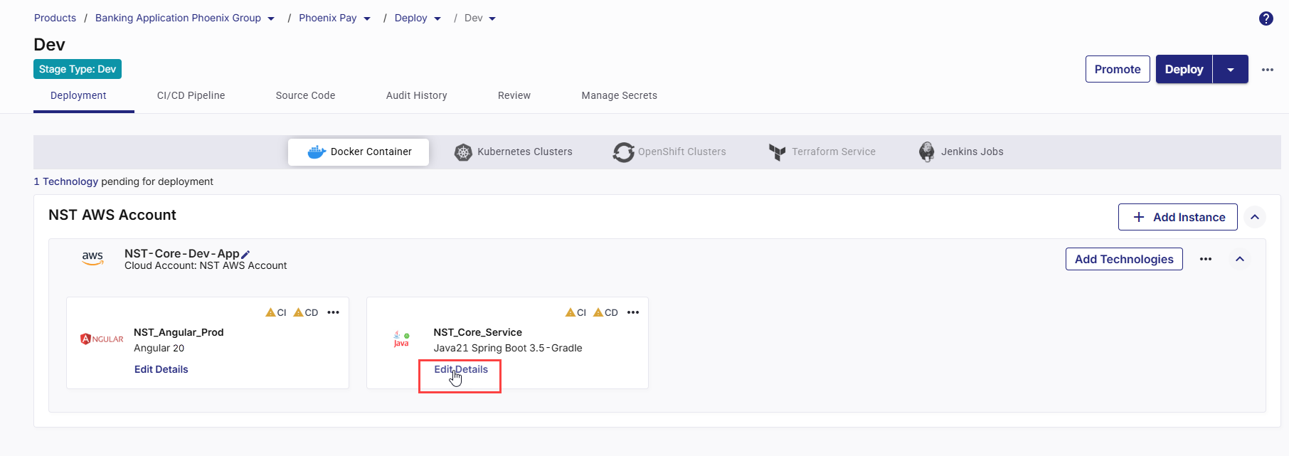 Editing technology deployment configuration Editing technology deployment configuration