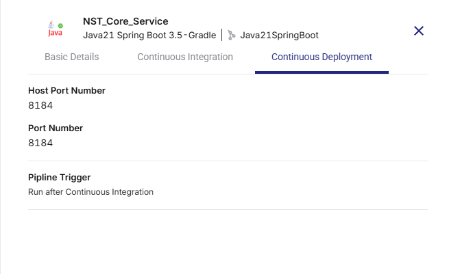 Continuous deployment settings configured for technology deployment