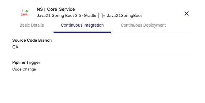Continuous integration settings configured for technology deployment