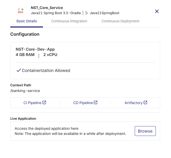 Viewing basic details of technology deployment