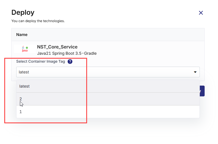 Select container image tag you want to deploy