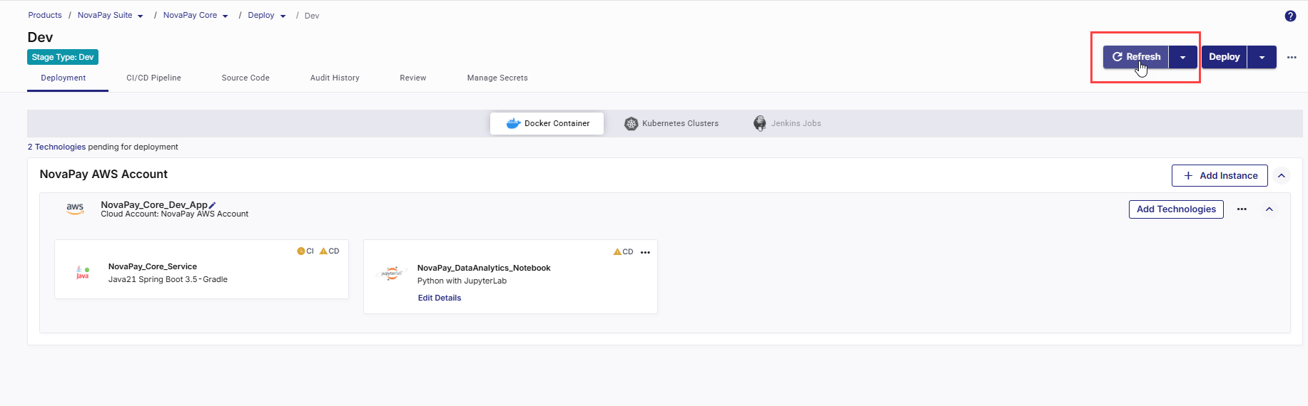 Click Refresh to update CI run status