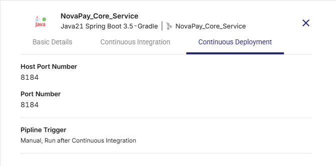 Continuous deployment settings configured for technology deployment