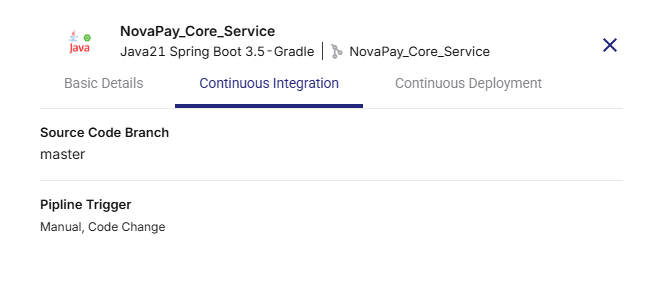 Continuous integration settings configured for technology deployment