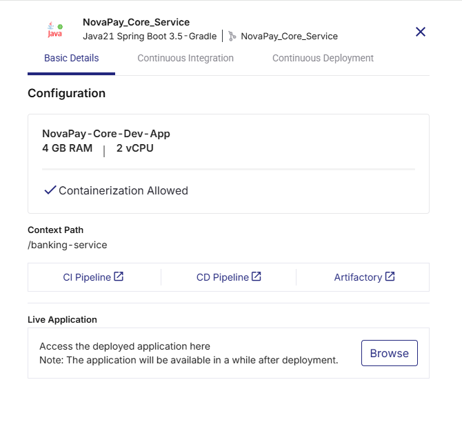 Viewing basic details of technology deployment