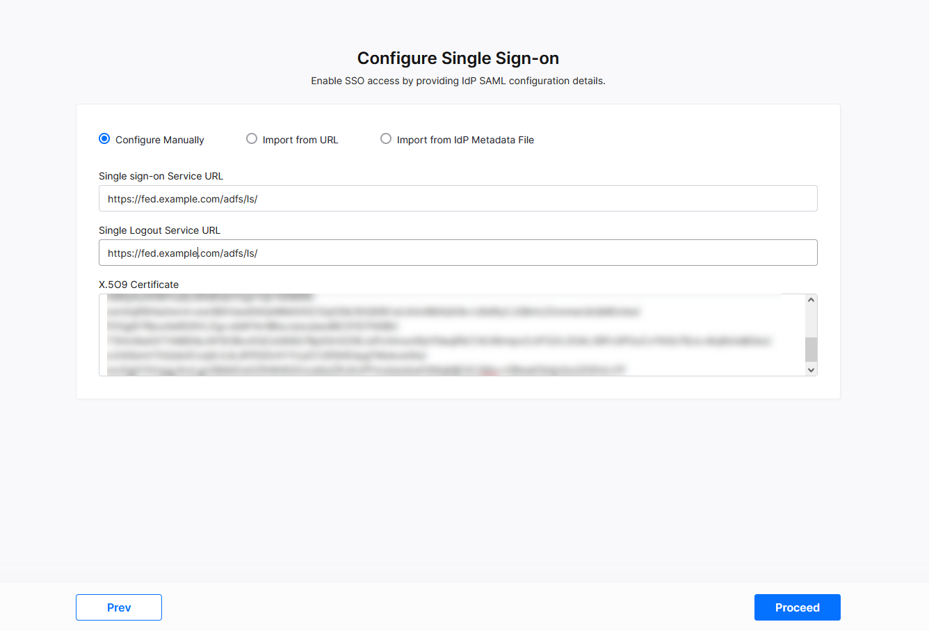 Enter SAML Configuration Details Manually