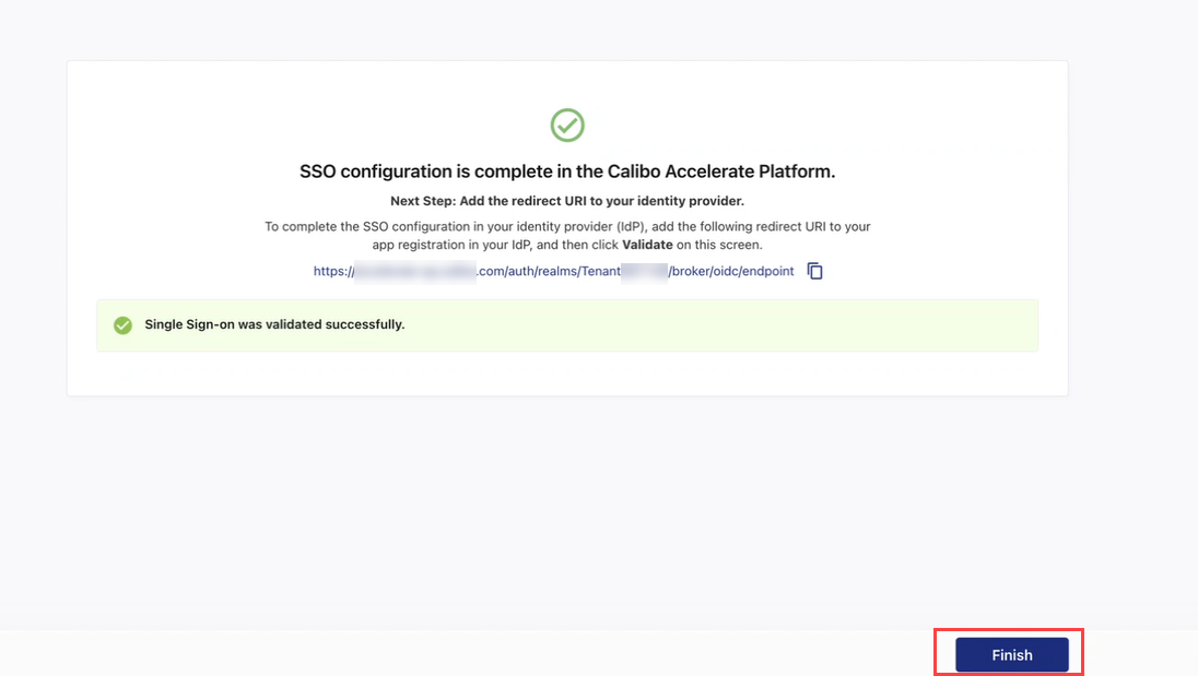 SSO configuration successful: Click Finish to exit F24H Wizard
