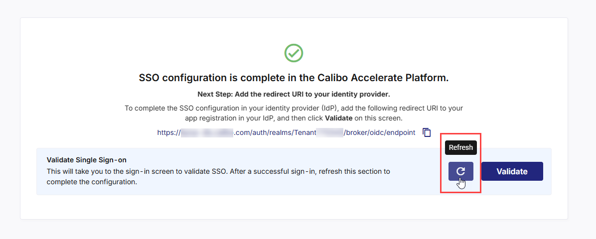Click Refresh to complete SSO configuration