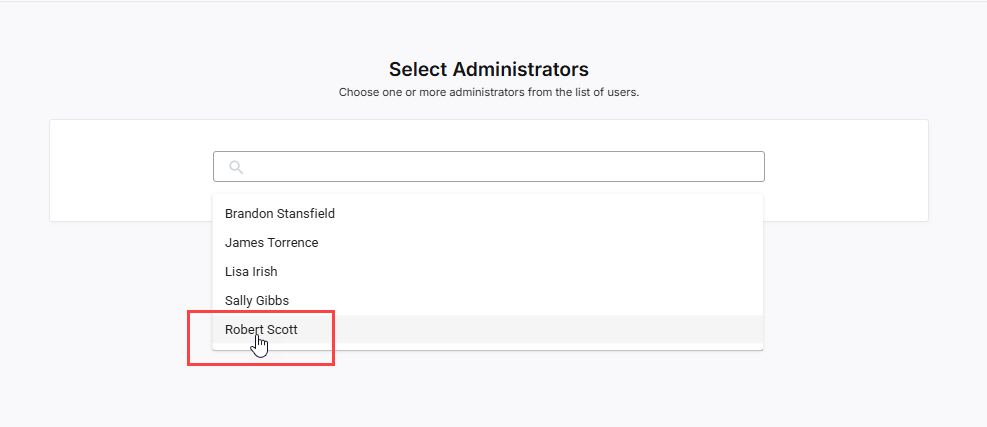 SAML SSO: Selecting administrators from the list of added users
