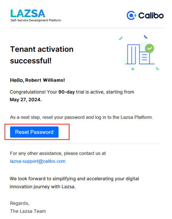 Email with a link to set Lazsa Password