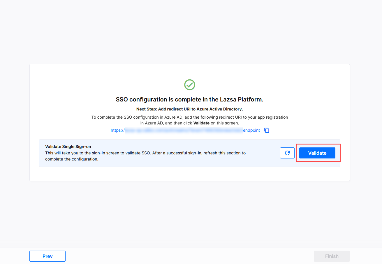 Click Validate to initiate SSO validation