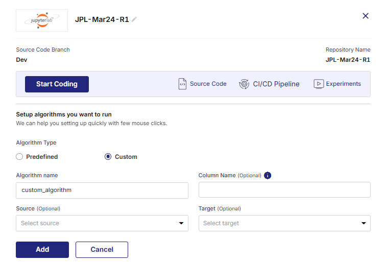 Create Custom Algorithm for a Data Analytics Job