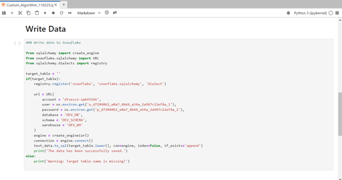 Create Custom Algorithm for a Data Analytics Job