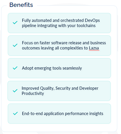 Benefits of Lazsa's integrted DevSecOps Platform